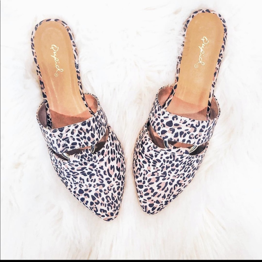 Camel leopard suede flats